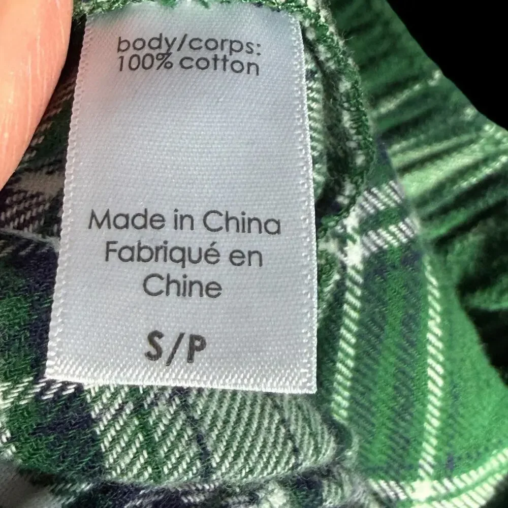 Eberjey Flannel Long Pajama Set Green Plaid Button Down Size Small